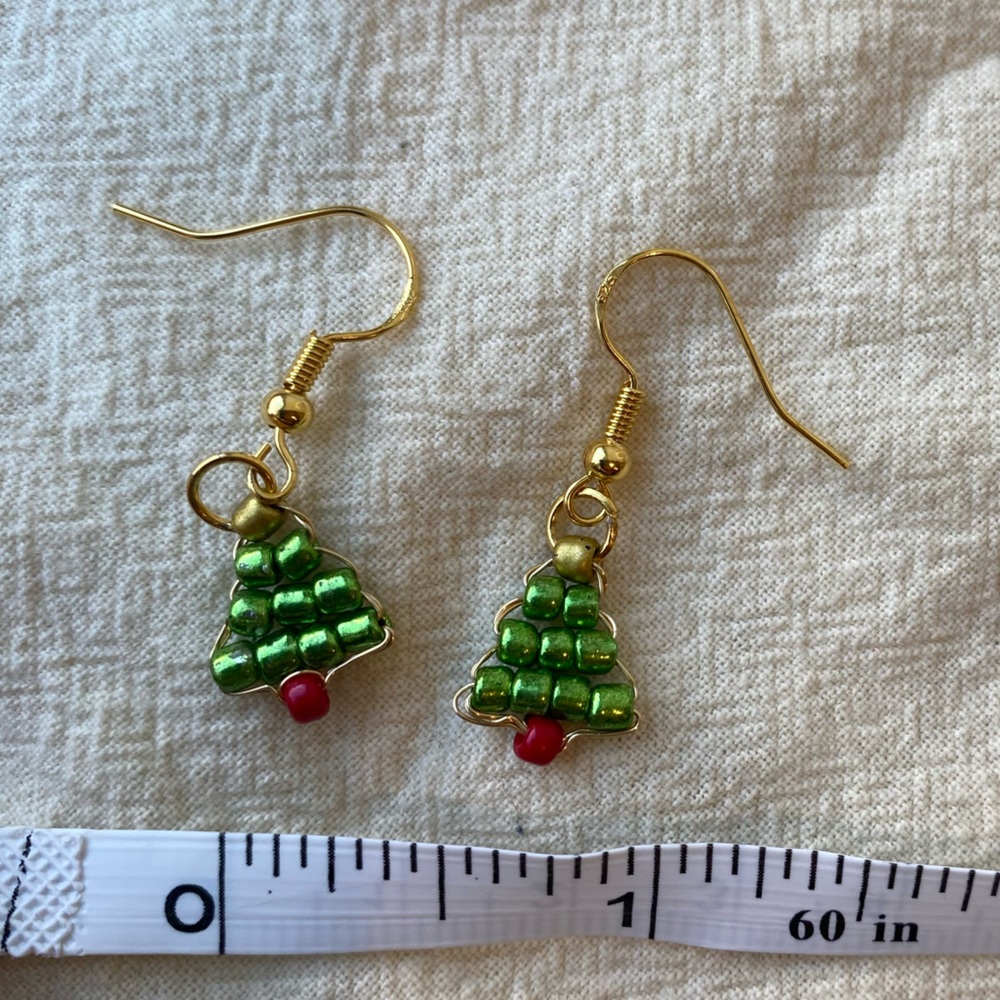 Handmade Christmas Tree Earrings, Holiday Earrings, Christmas Gift - Picture 5 of 5